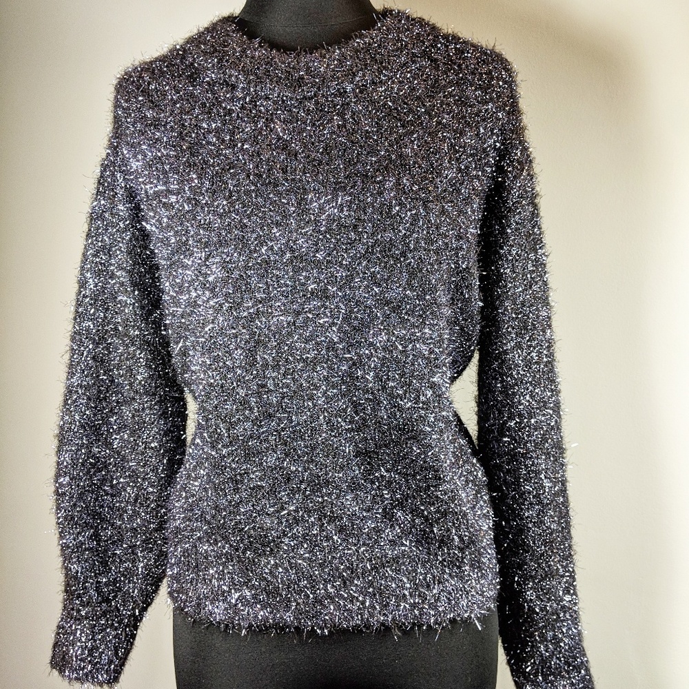 H&M Fuzzy Sweater Garland Confetti Black Silver S